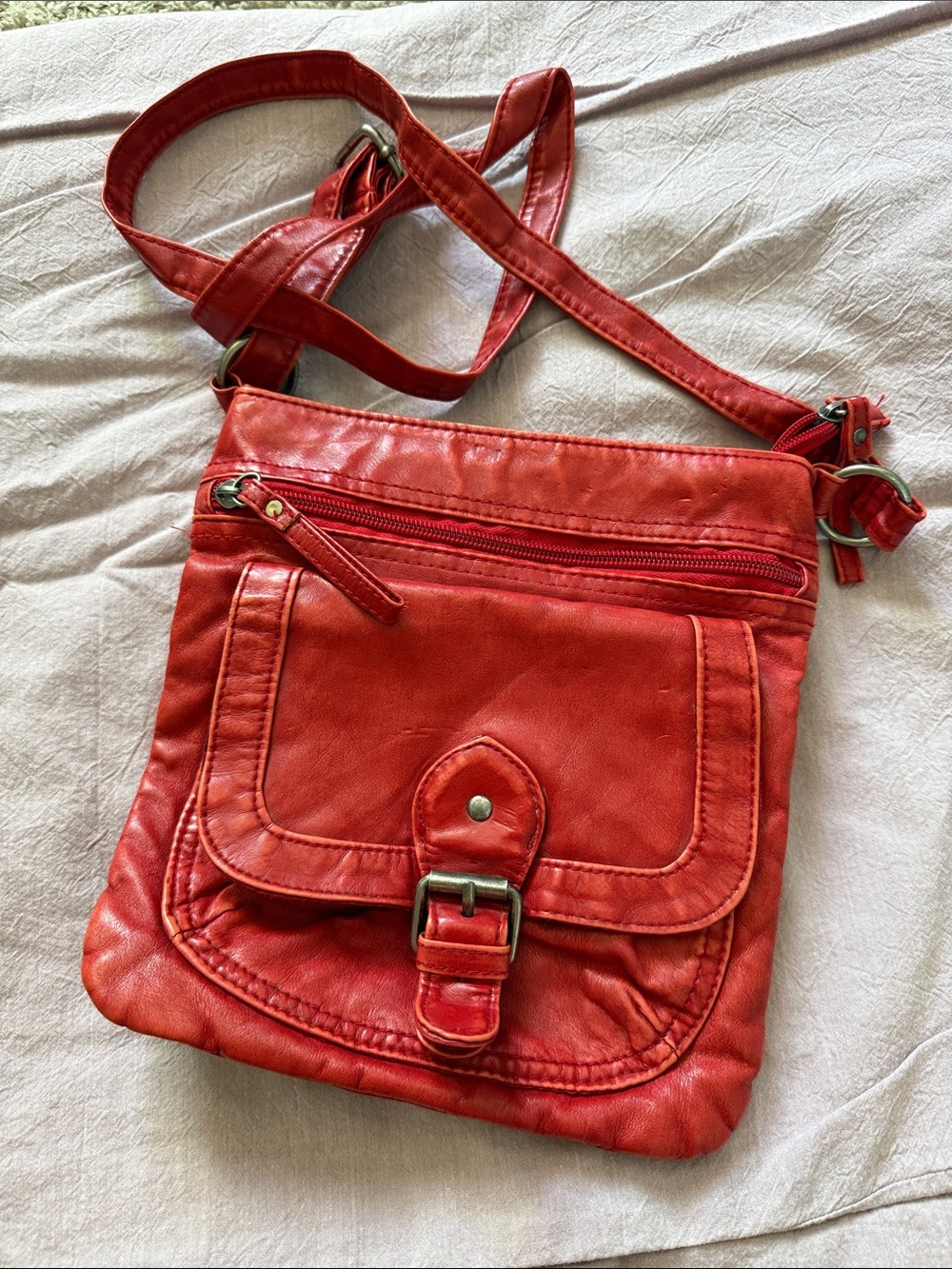 Maurices Red Crossbody Bag with Front Buckle Pocket